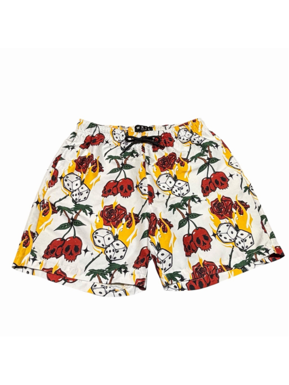 WXYZ MFG. CO Skull Flames Palm Trees Mens Swim‎ Trunks Medium Shorts Beach Dice